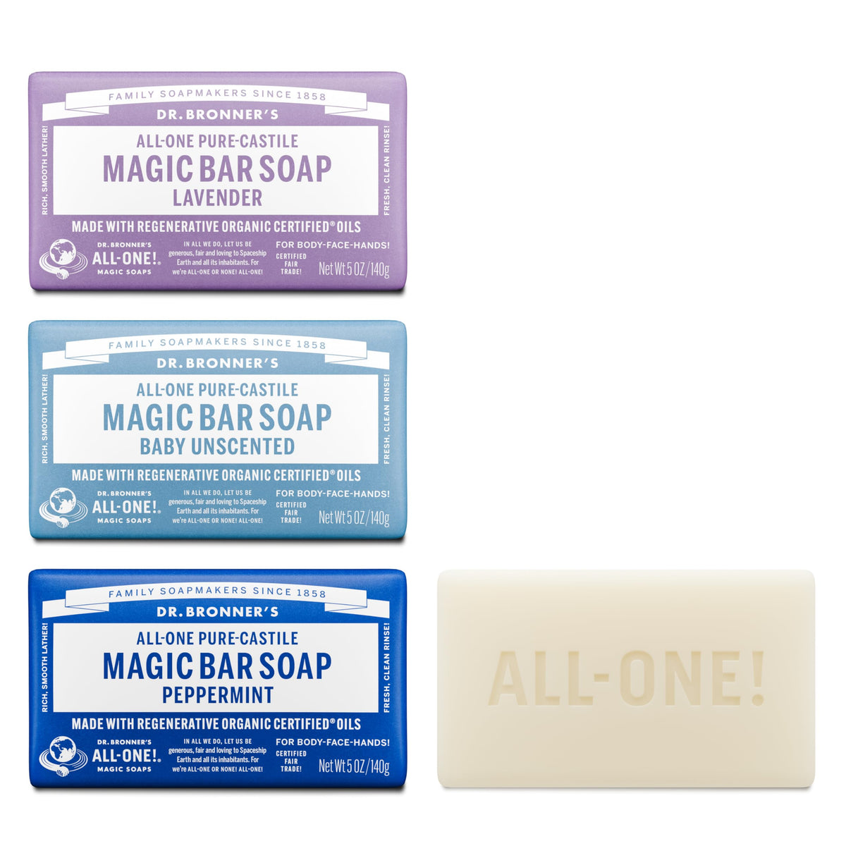 Dr. Bronner’s Barra Mágica Mentha Lavanda Conjunto para el cuidado diario de piel y cabello