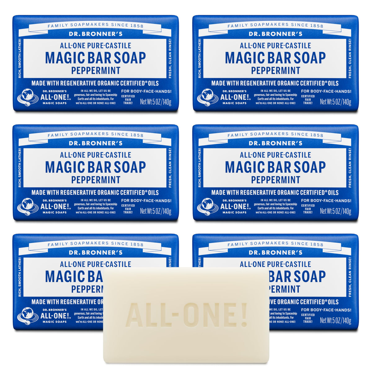 Dr. Bronner's barra pura castile menta para lavado facial suave y refrescante