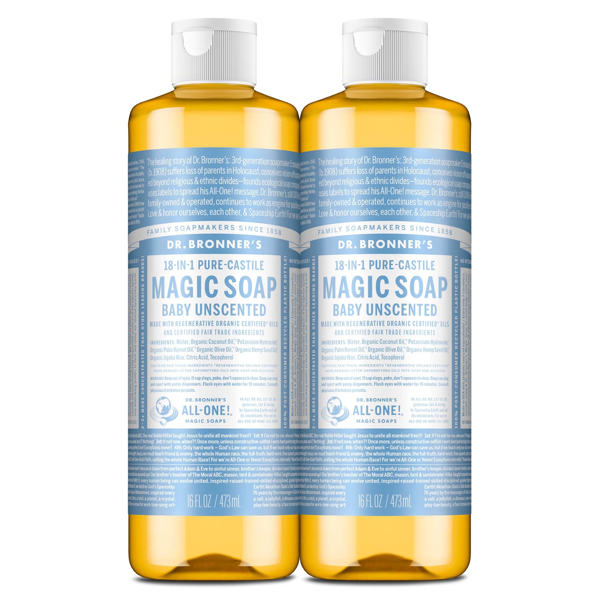 Dr. Bronner's bebé sin aroma, jabón líquido suave para piel delicada
