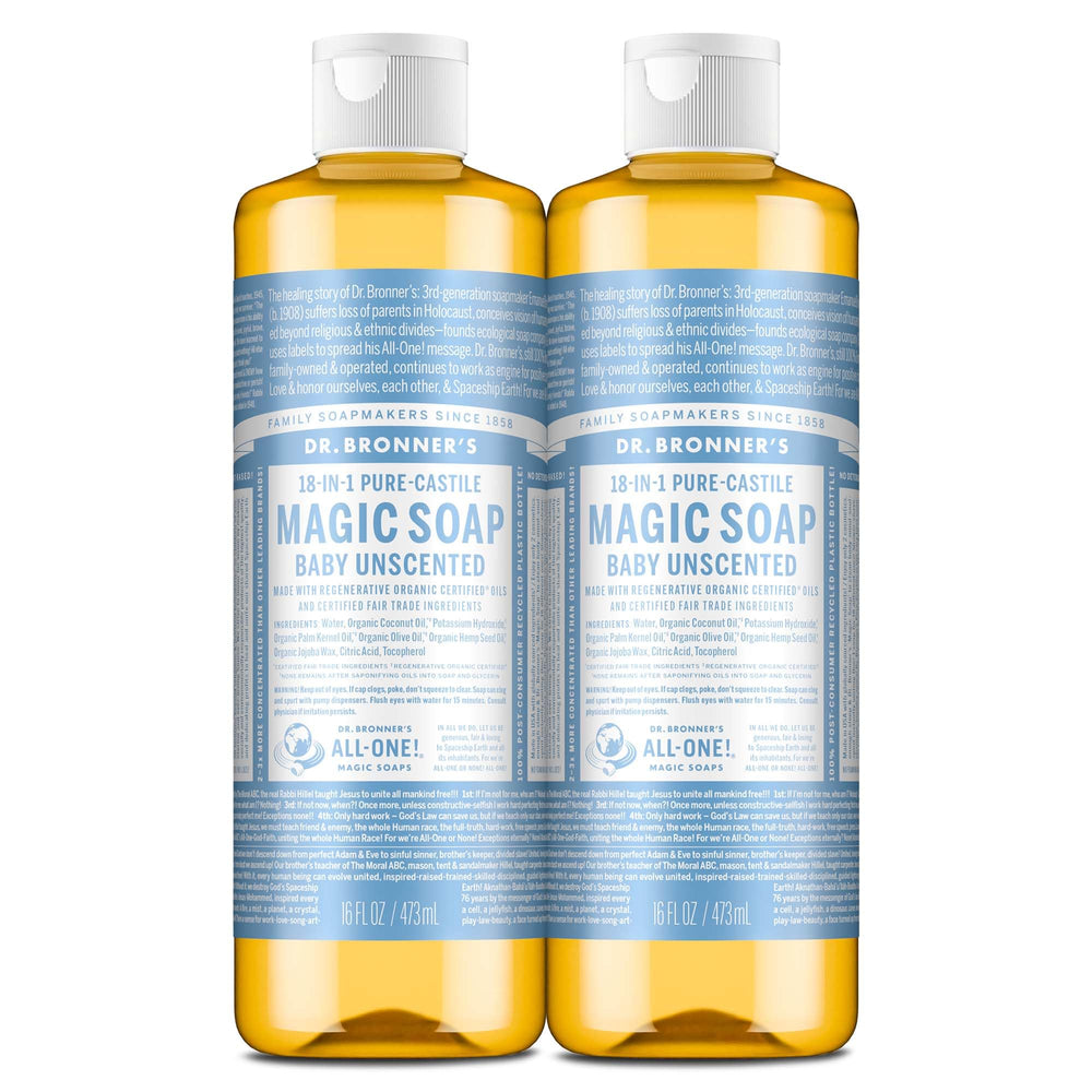Dr. Bronner's bebé sin aroma, jabón líquido suave para piel delicada