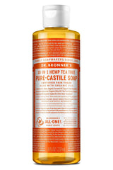 Dr. Bronner's Castile líquido, botella de 8 onzas, aroma a árbol de té para limpieza suave.