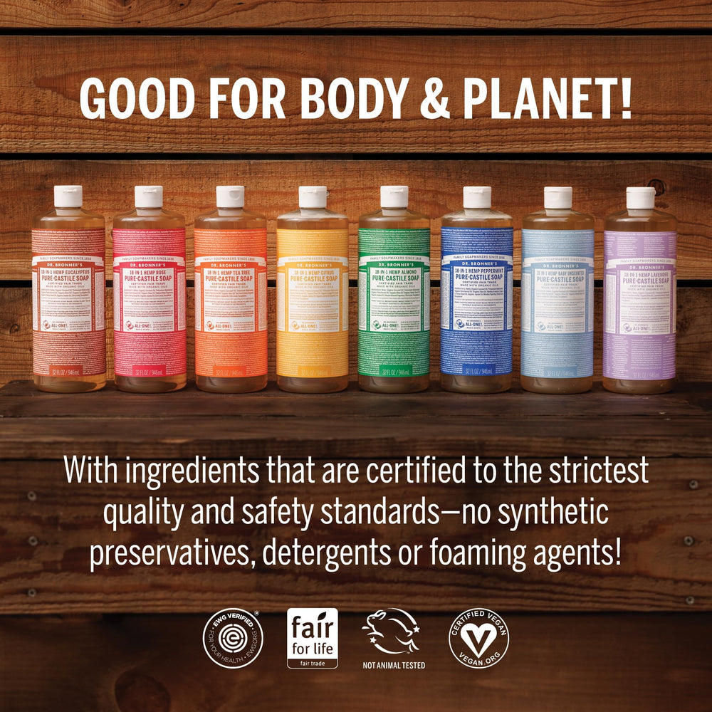 Dr. Bronner's Jabón Castile Menta, envase plástico reciclado para reducir residuos