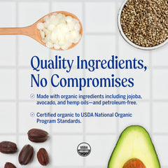Ingredientes orgánicos del bálsamo Dr. Bronner's para labios naturales.