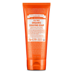 Dr. Bronner's jabon afeitar organico árbol de té, botella lista para un afeitado suave.