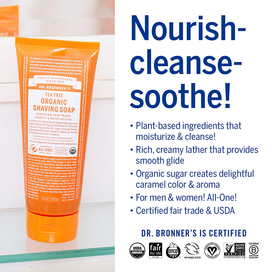 Dr. Bronner's jabon afeitar organico shikakai en polvo hidrata y limpia la piel.