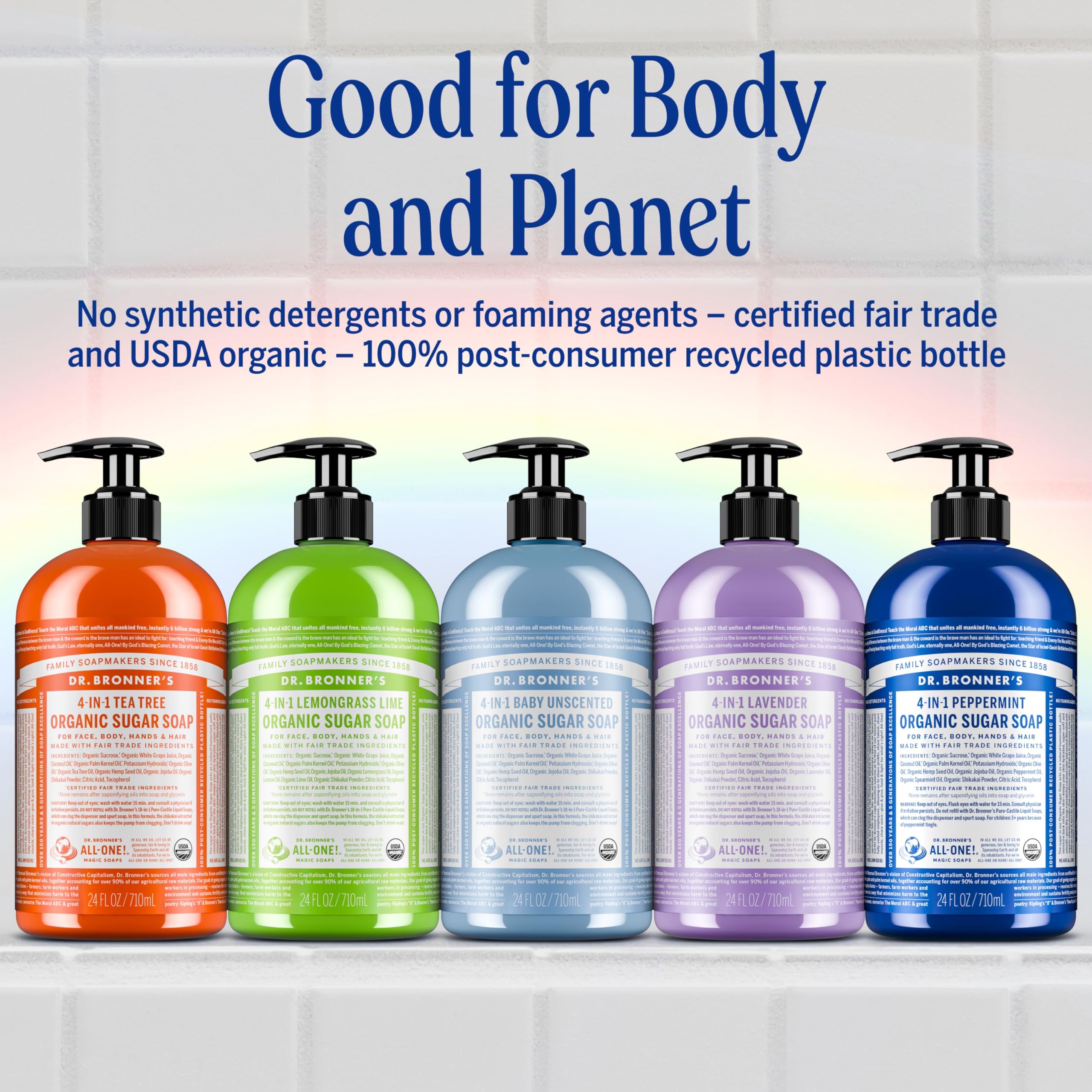 Dr. Bronner's envase reciclado 100% post-consumo, opción ecológica