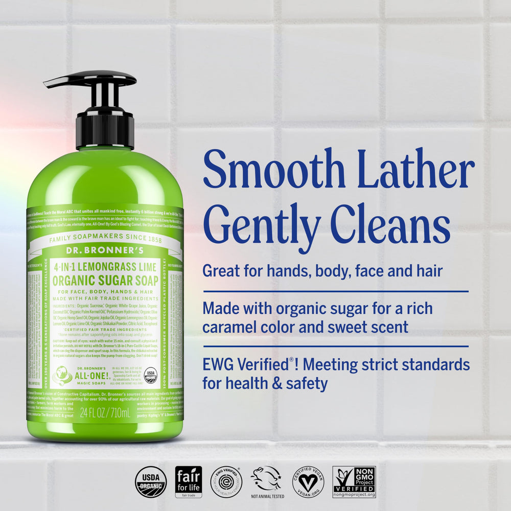 Dr. Bronner's jabón de azúcar orgánico para manos, uso diario suave