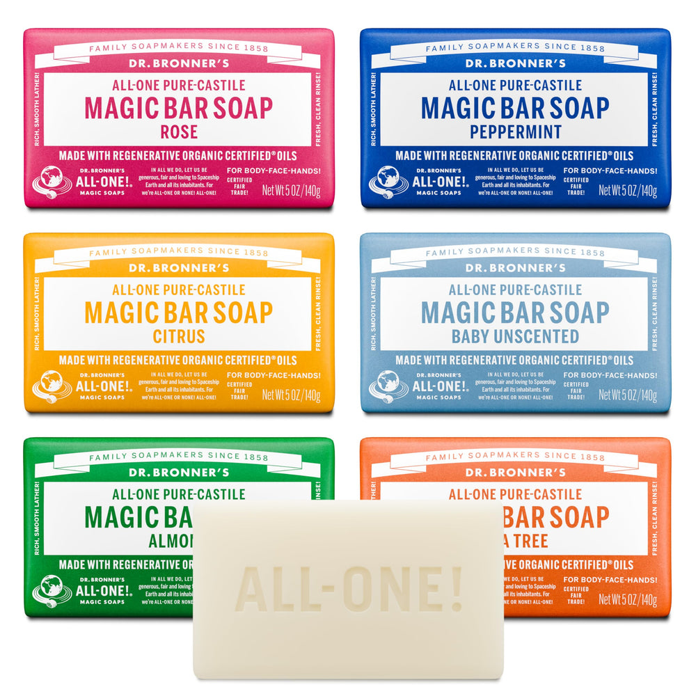 Dr. Bronner's jabon-barra castile Almendra, limpieza suave para piel sensible y cabello