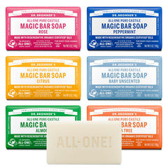 Dr. Bronner's jabon-barra castile Almendra, limpieza suave para piel sensible y cabello