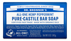 Dr. Bronner's jabón en barra de menta para manos, limpieza suave diaria.