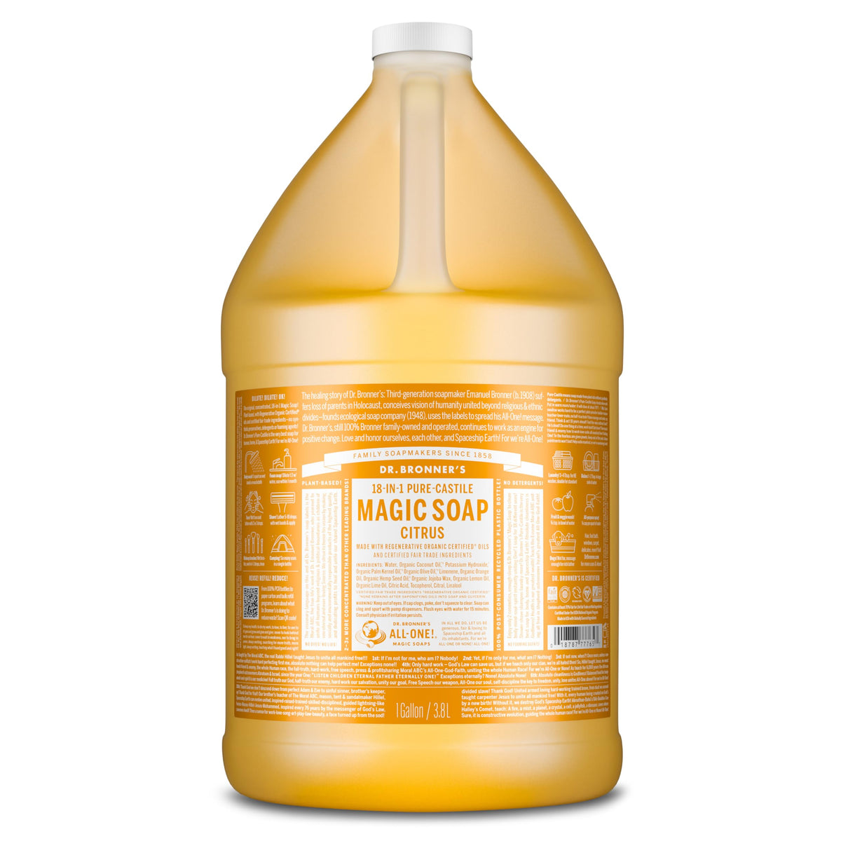 Dr. Bronner's Jabon Castile cítrico en botella de 1 galón con espuma suave para la piel