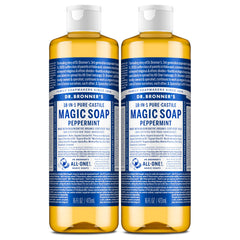 Dr. Bronner's Jabón Castile menta, botella vertida, limpieza suave y multiusos.