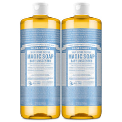 Dr. Bronner's botella derramando jabón castile bebé sin fragancia para uso diario