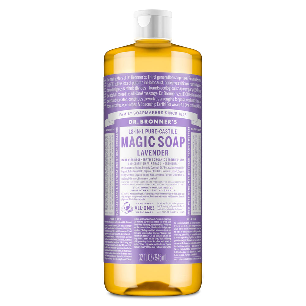Dr. Bronner's Jabón líquido Castile Lavanda, botella lista para uso diario y aroma suave
