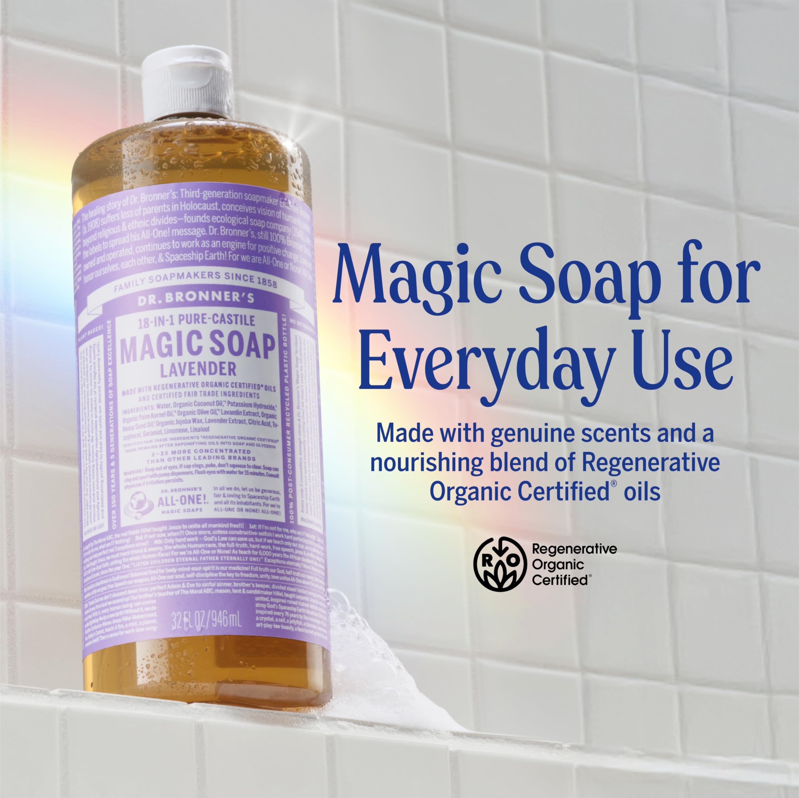 Dr. Bronner's Jabón líquido Castile Lavanda, cuerpo y baño con aroma natural