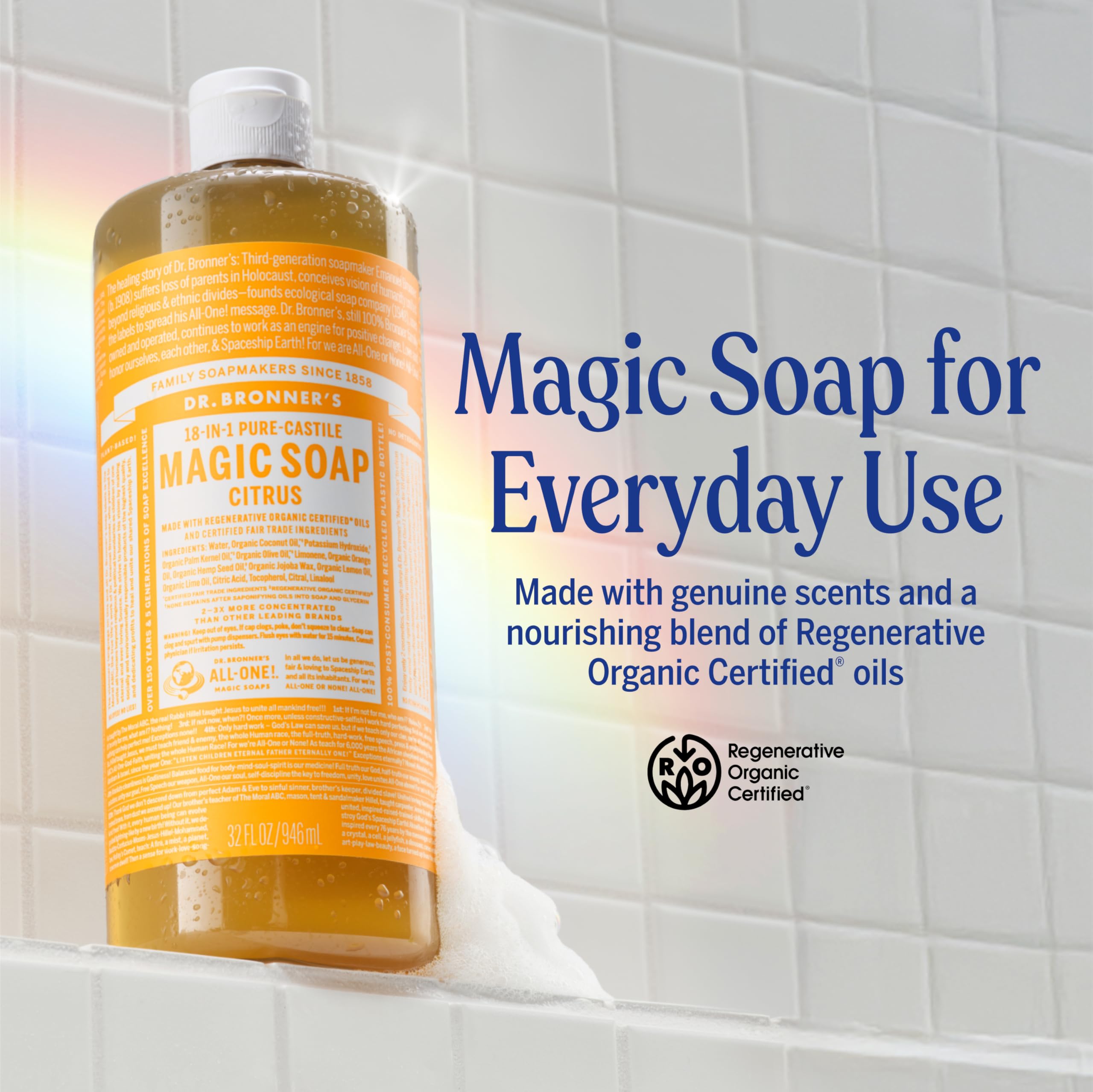 Dr. Bronner's Jabón líquido cítricos: aroma refrescante para duchas revitalizantes.