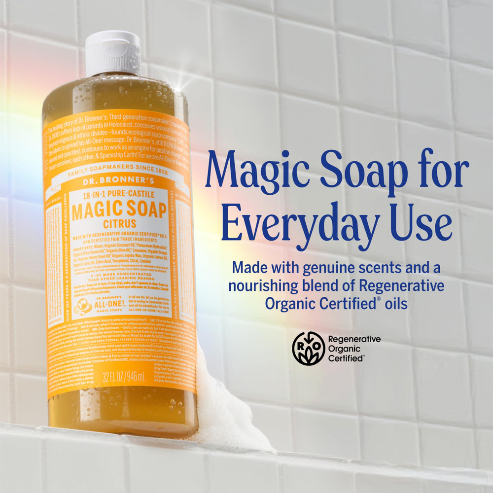 Dr. Bronner's Jabón líquido cítricos: aroma refrescante para duchas revitalizantes.