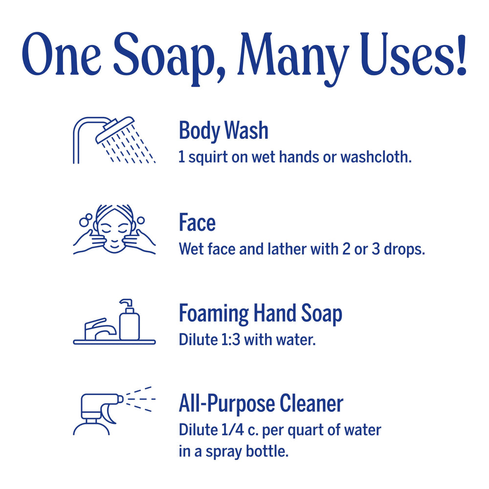 Dr. Bronner's Jabón líquido espuma abundante para ducha rápida.