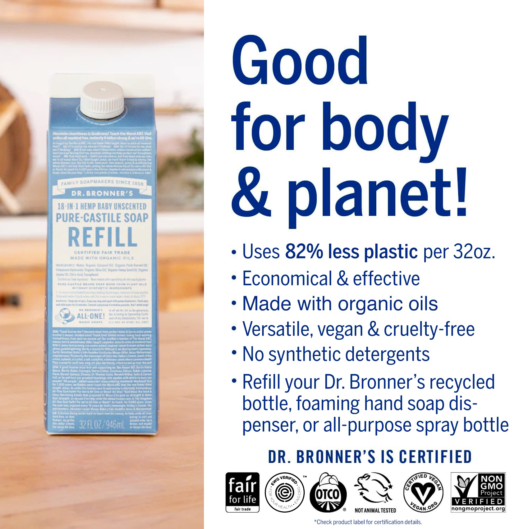 Dr. Bronner's Pure-Castile aplicación para cara y cuerpo con múltiples usos