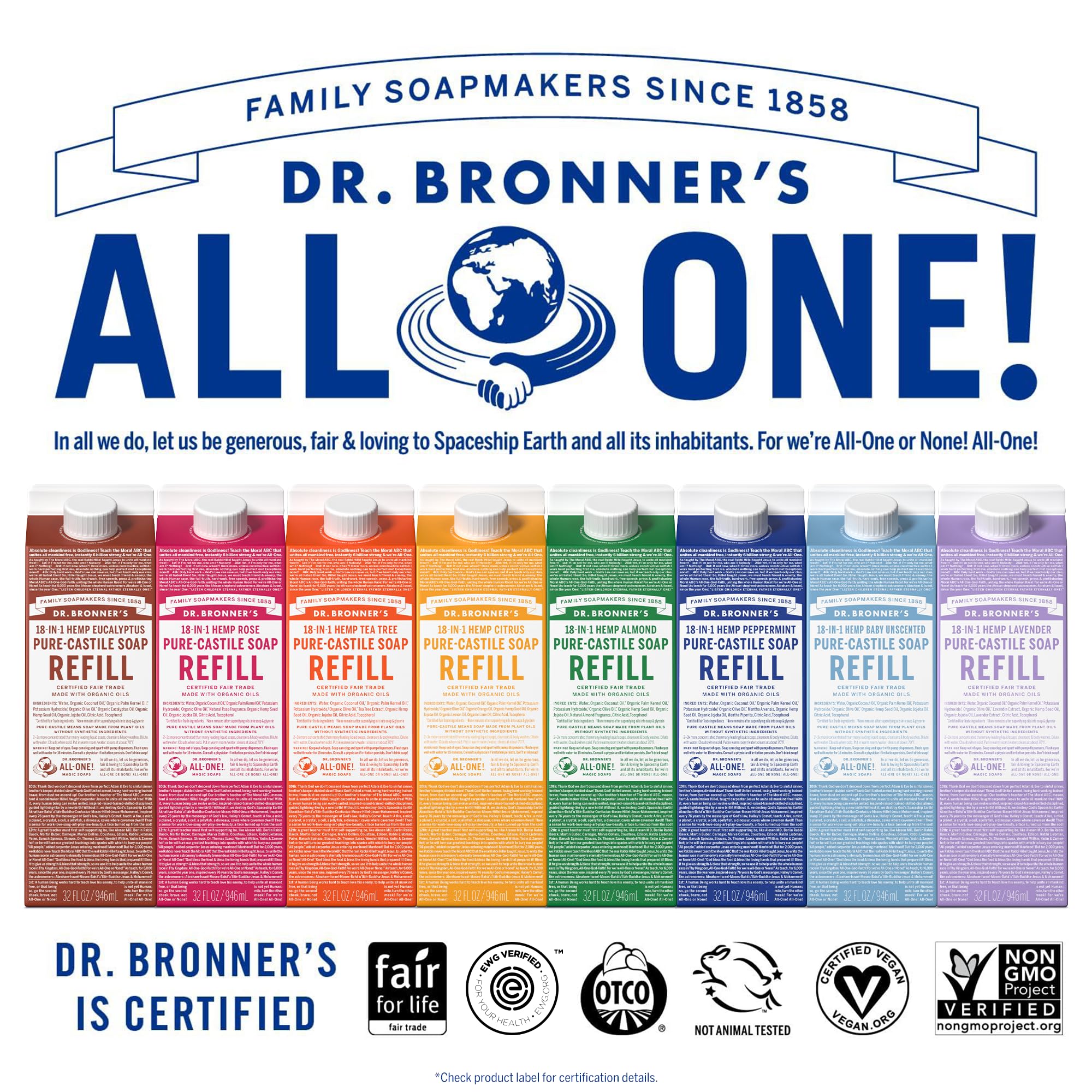 Dr. Bronner's Pure-Castile limpieza multiuso para hogar sin frascos excesivos