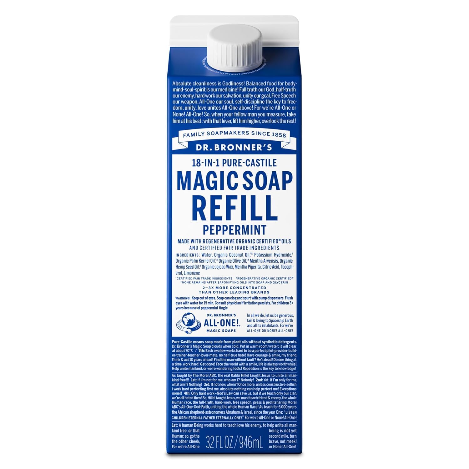 Dr. Bronner's Pure-Castile Menta: vertido suave de la botella y limpieza refrescante.
