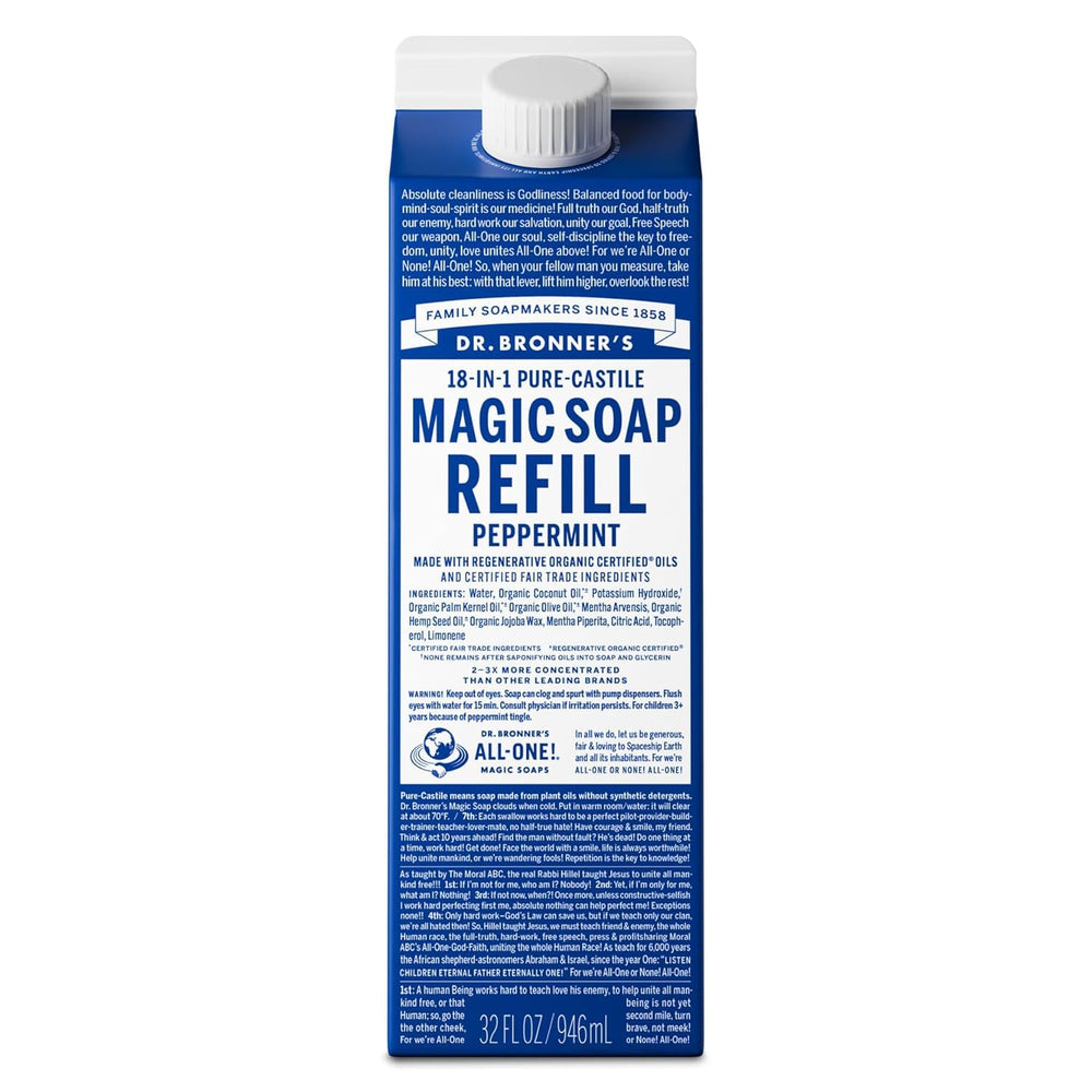 Dr. Bronner's Pure-Castile Menta: vertido suave de la botella y limpieza refrescante.
