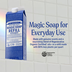 Espuma densa de Dr. Bronner's Pure-Castile Menta para rostro y cuerpo.
