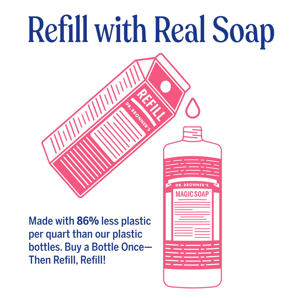 Dr. Bronner's Rose pour action for easy body wash and hand soap.