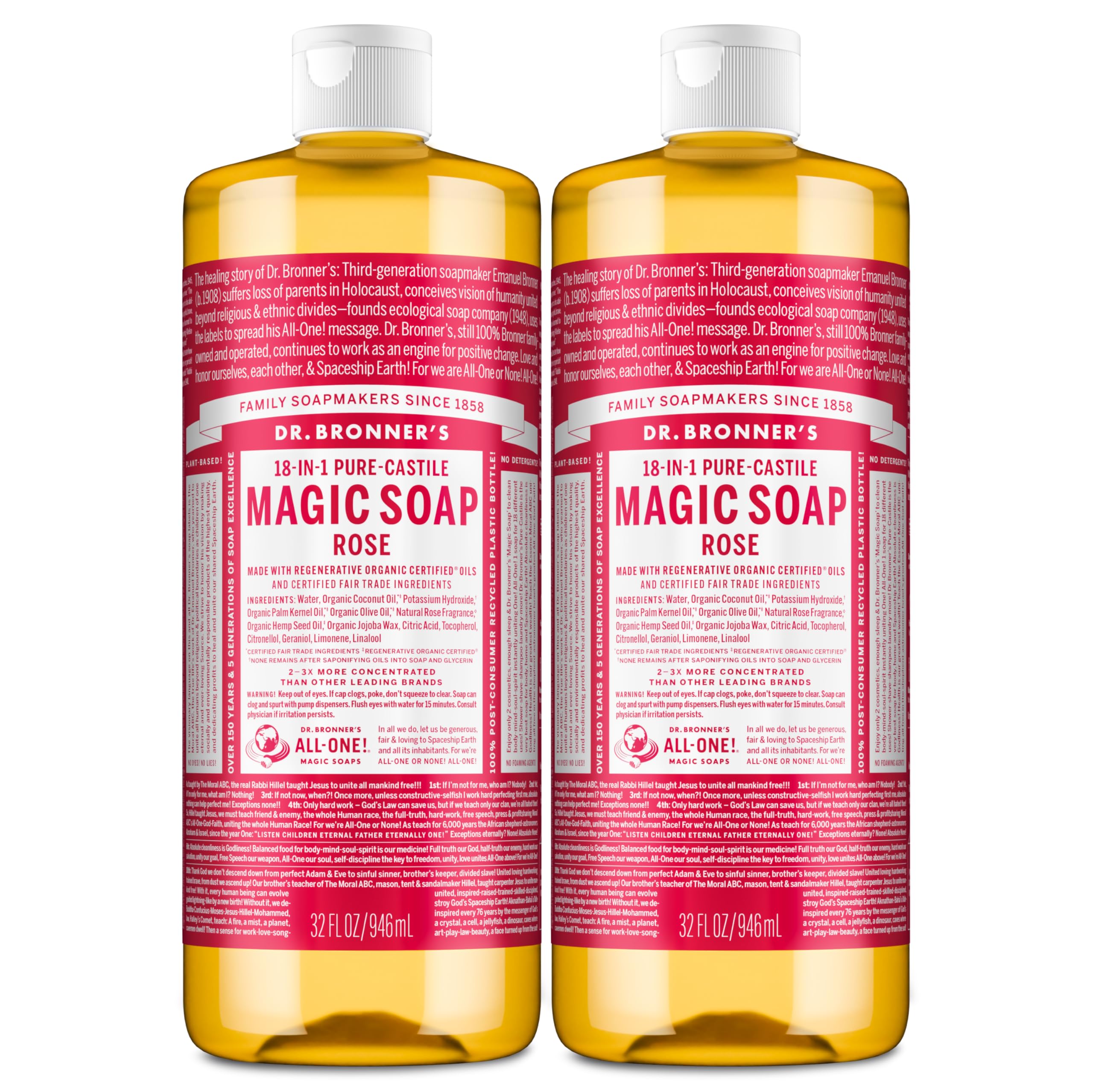 Dr. Bronner's Rosa Castile: jabón líquido con espuma suave para la piel