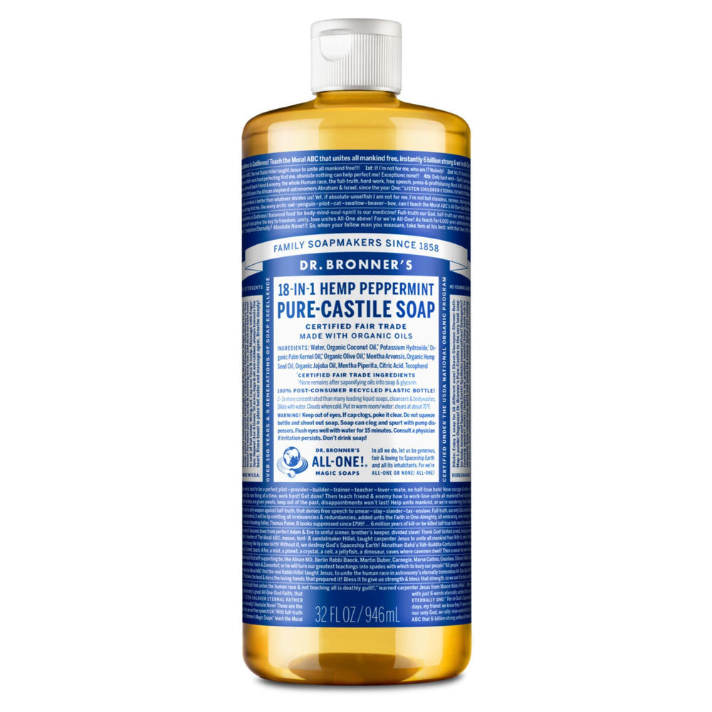 Dr. Bronner's Jabón Castile Menta, volcado de botella, experiencia fresca para limpieza suave