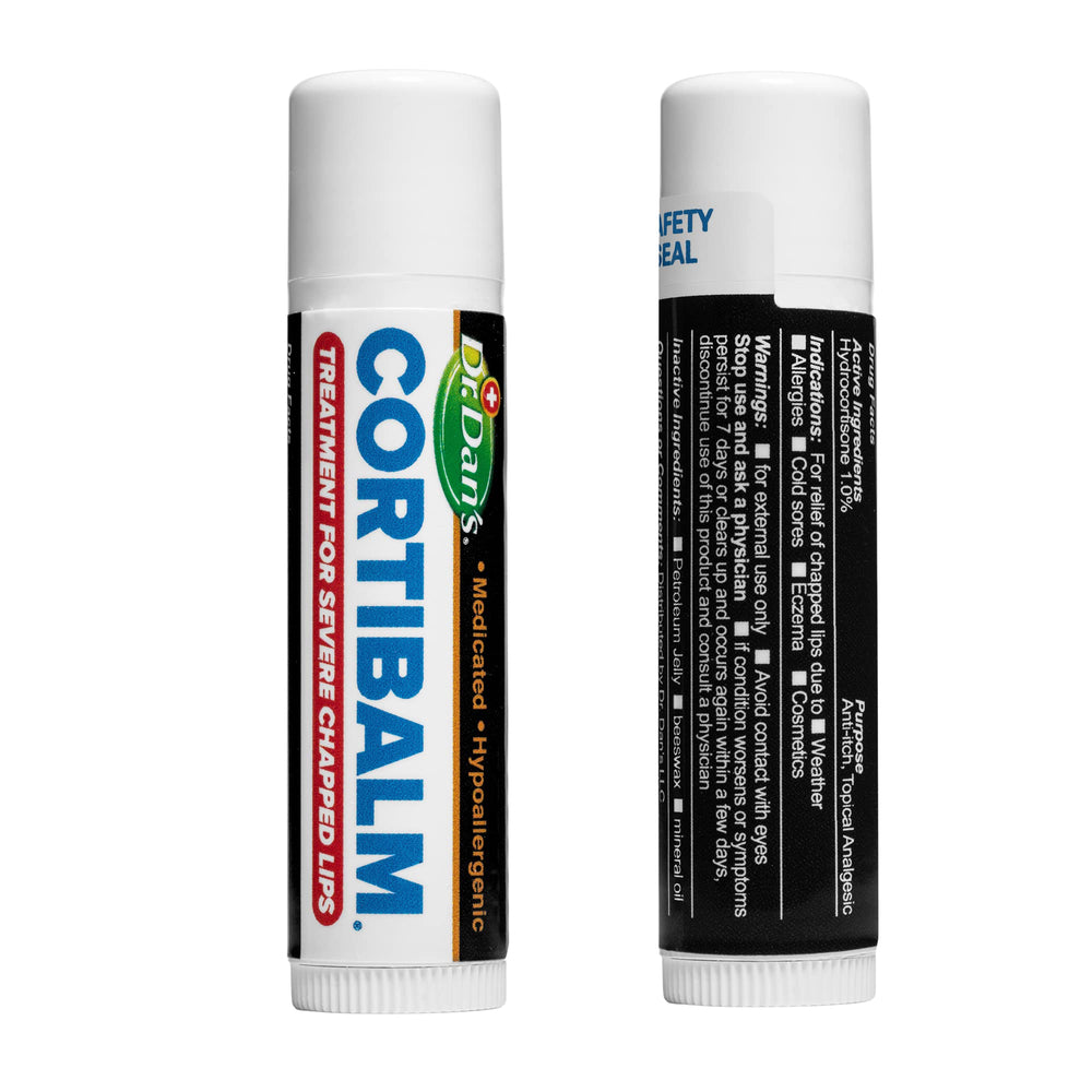 Hands applying Dr. Dan's Cortibalm on lips for soothing daily use