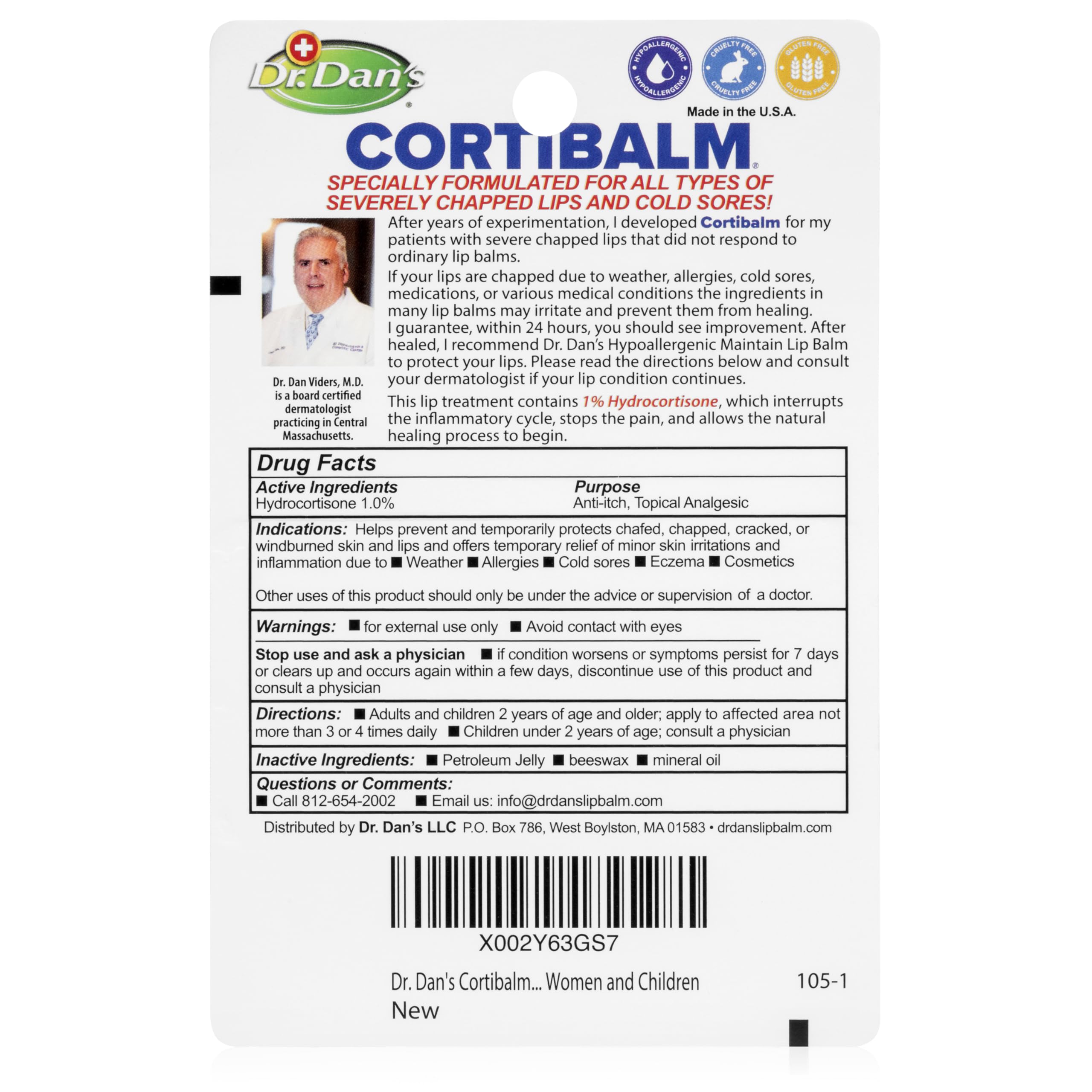 Textura cremosa de Cortibalm de Dr. Dan's suaviza labios ásperos.