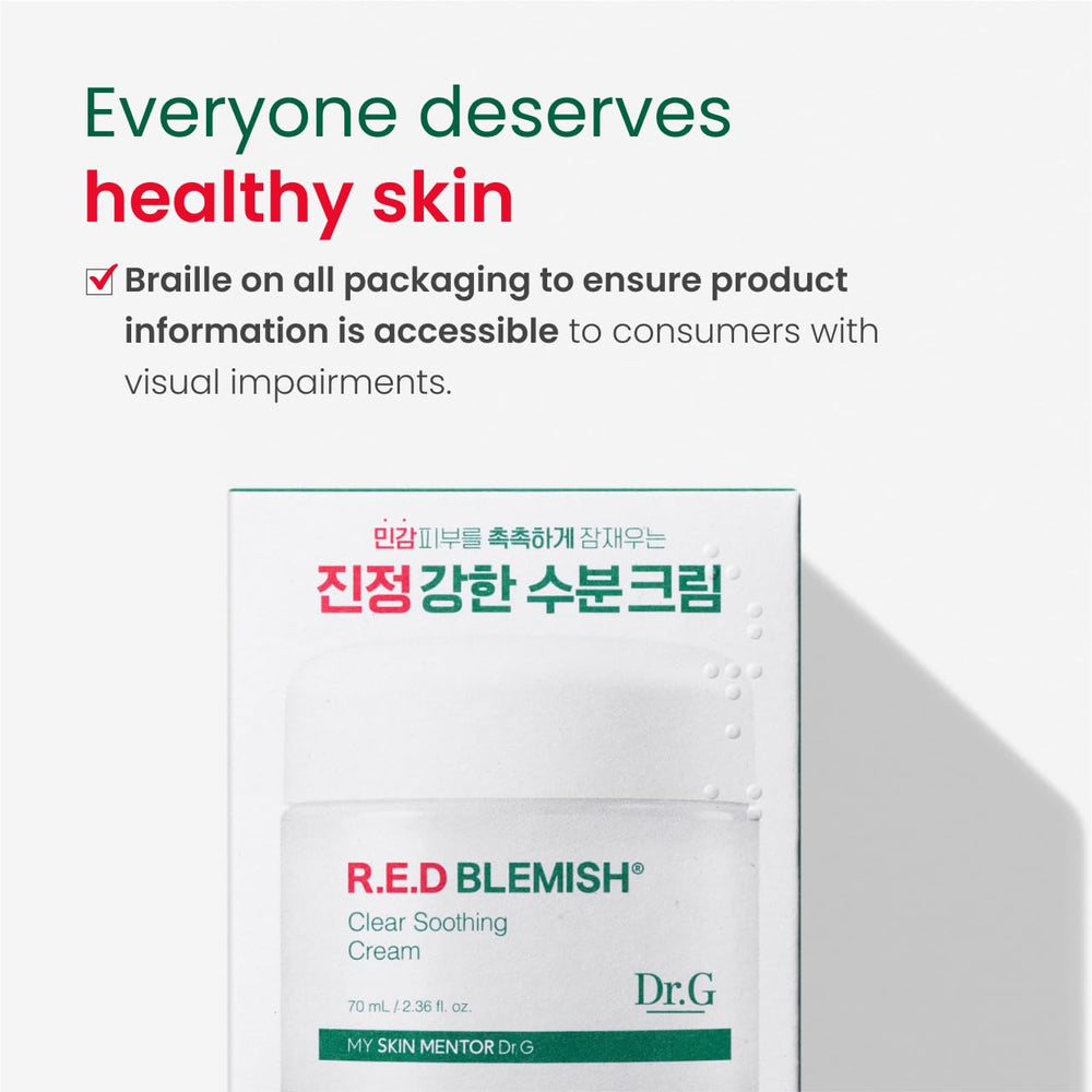 Cuidado diario de Dr. G Red Blemish Clear para piel hidratada.