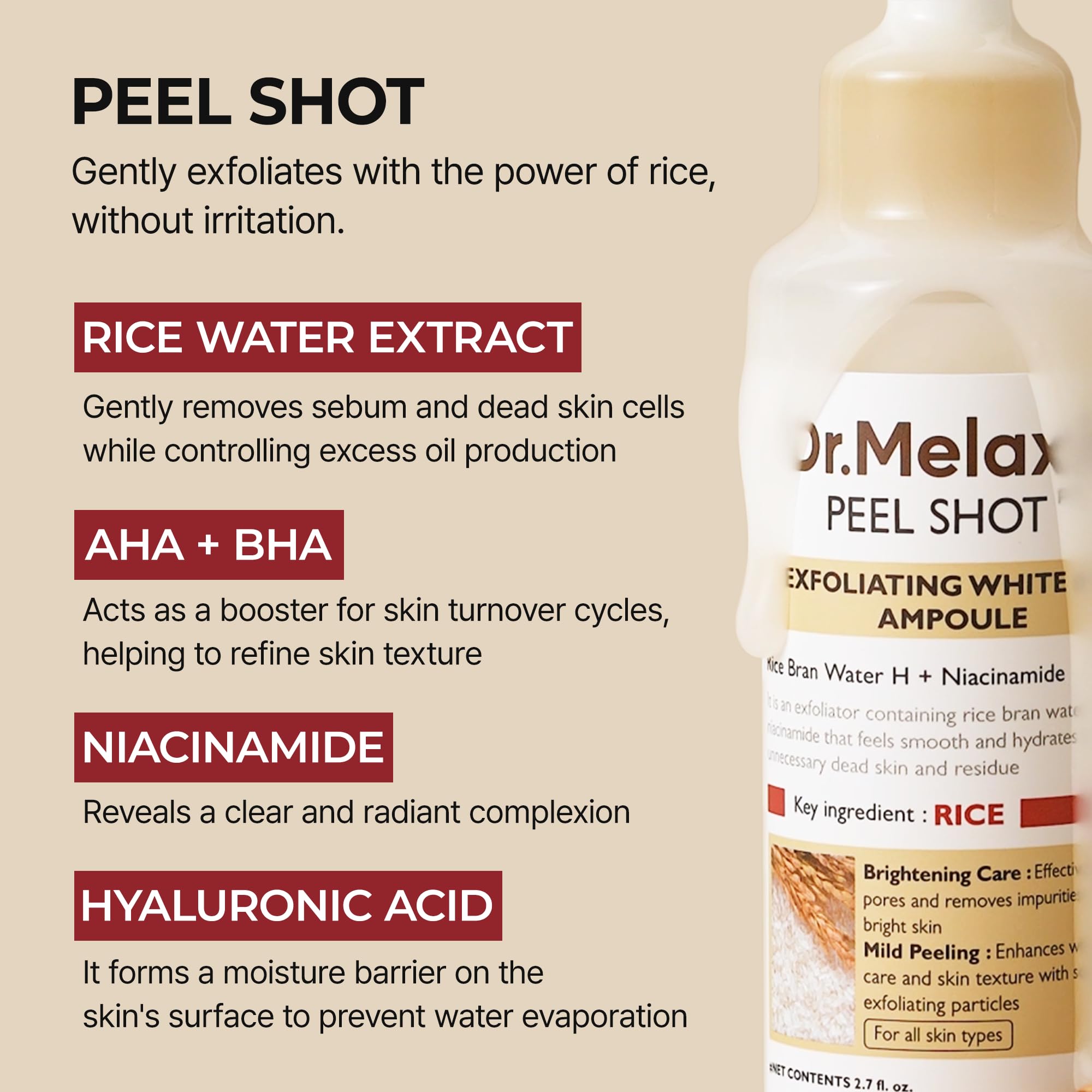 Dr.Melaxin Peel Shot Glow, niacinamida aporta brillo y tono más uniforme