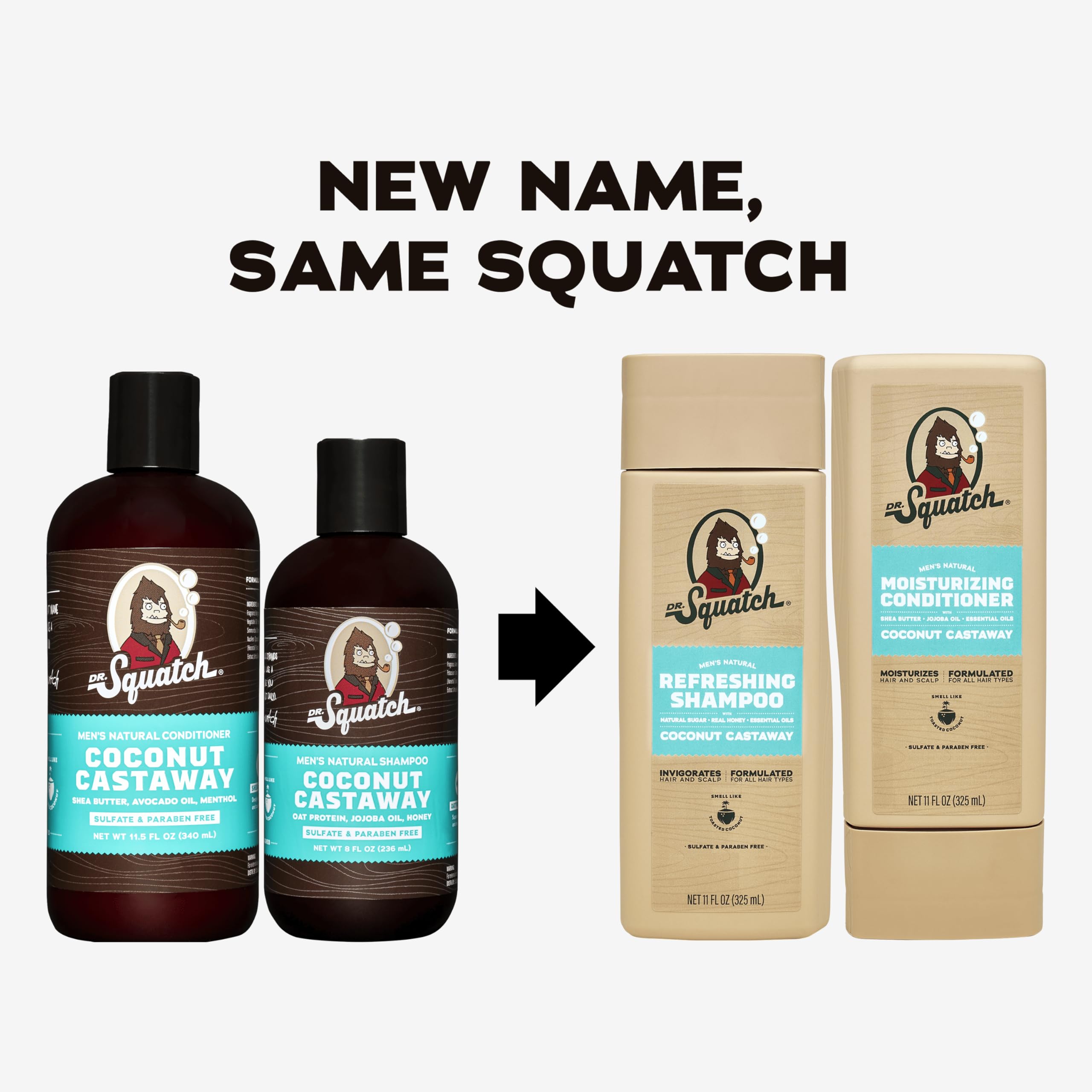 Dr. Squatch Coconut Castaway acondicionador, envase práctico para desenredar y suavizar