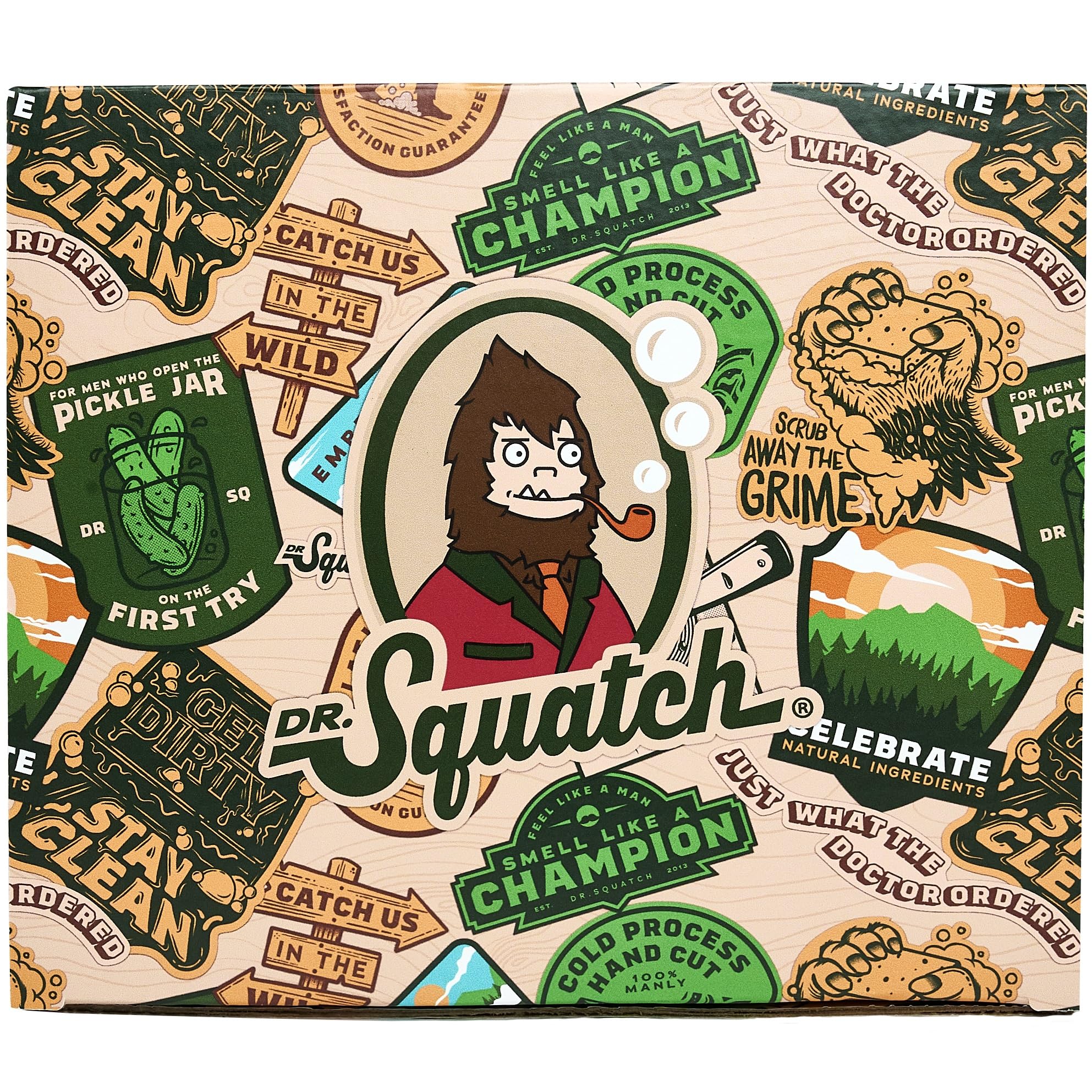 Coffret Saint-Valentin Dr. Squatch prêt à offrir dans un emballage élégant.