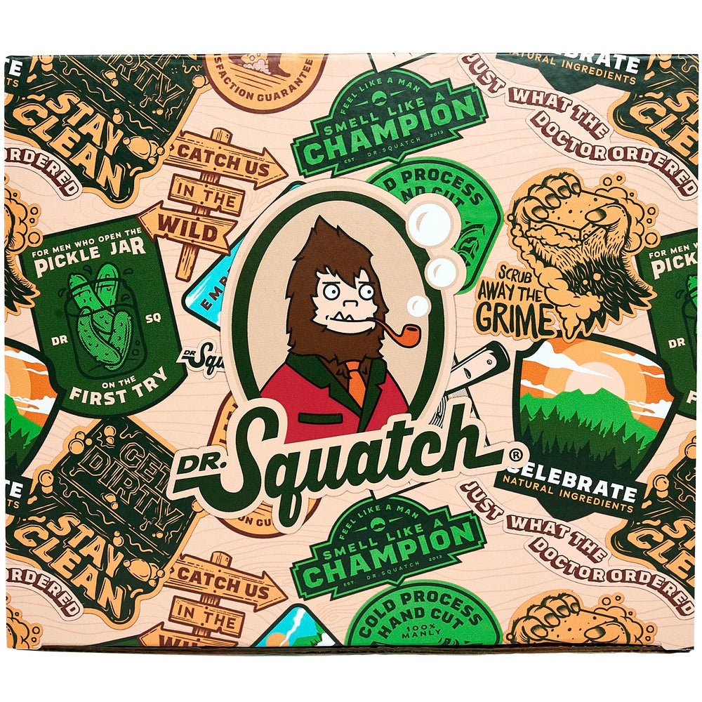 Coffret Saint-Valentin Dr. Squatch prêt à offrir dans un emballage élégant.