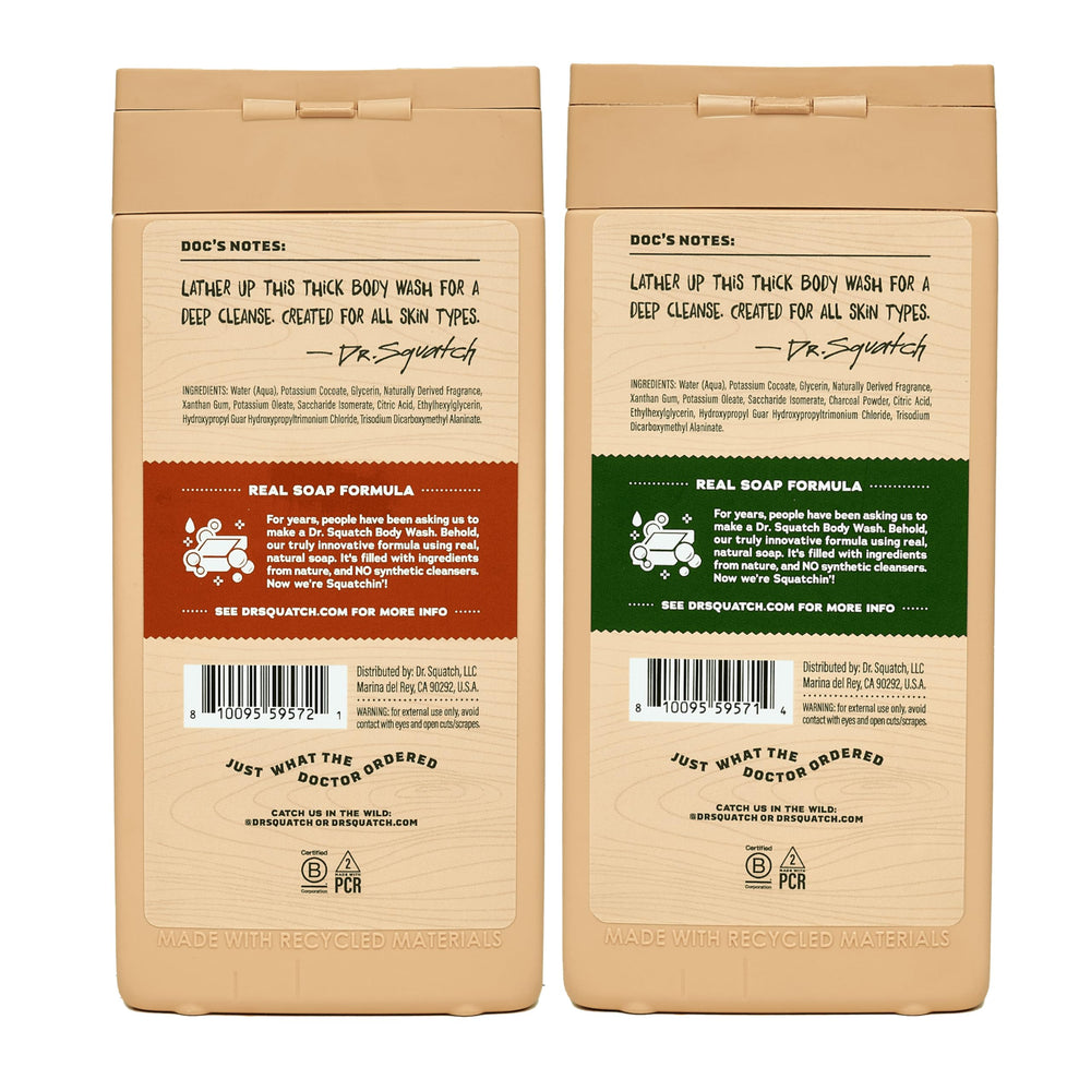Botella de 14 oz de Dr. Squatch, fragancia masculina duradera para uso diario.