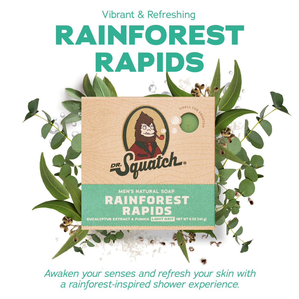 Dr. Squatch Jabón Selva Lluviosa: aroma natural para una ducha vigorizante.