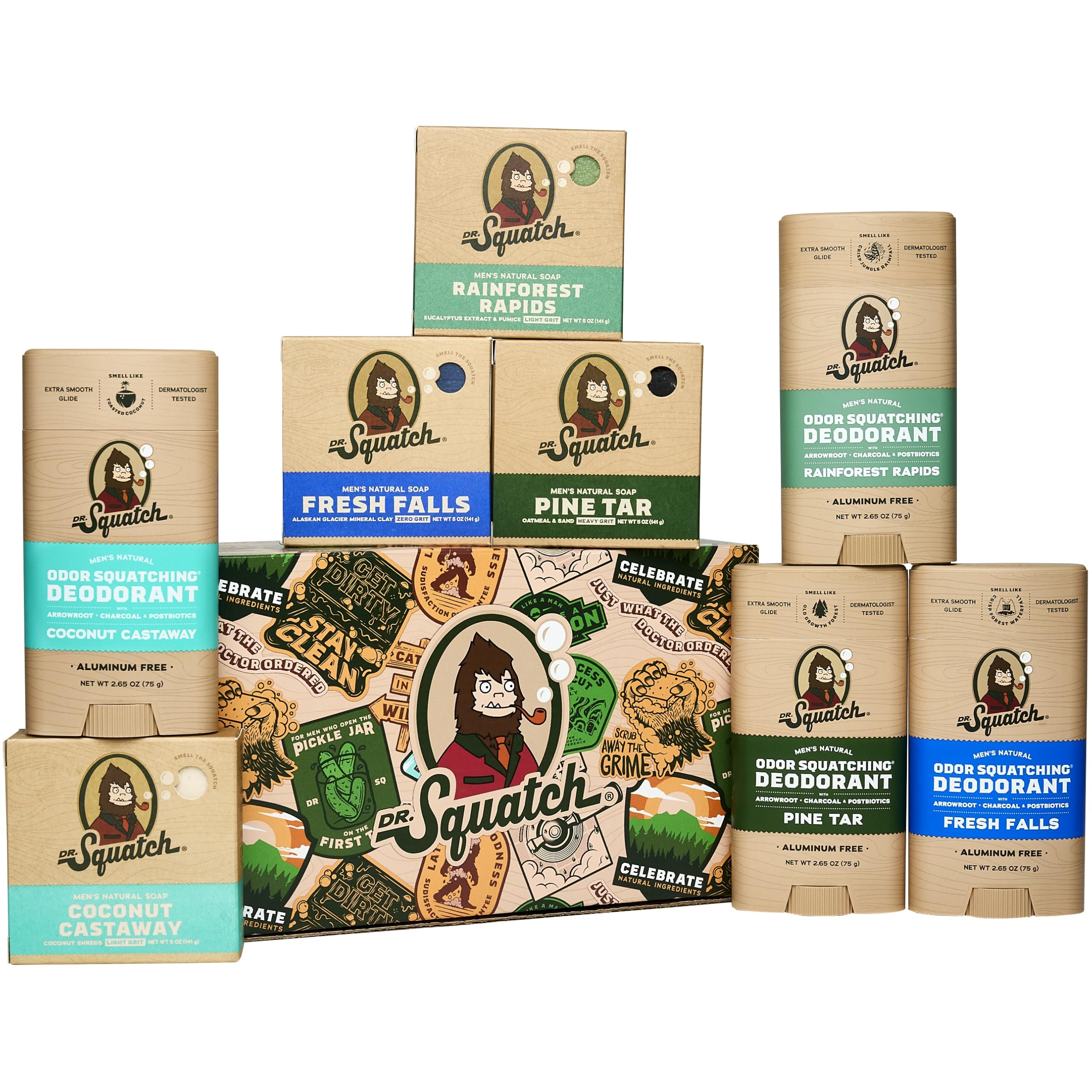 Dr. Squatch Savon-barre ensemble cadeau pour une douche naturelle et rafraîchissante.