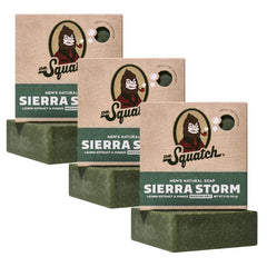 Dr. Squatch Sierra Storm, paquete de tres barras, aroma natural para una ducha renovadora.