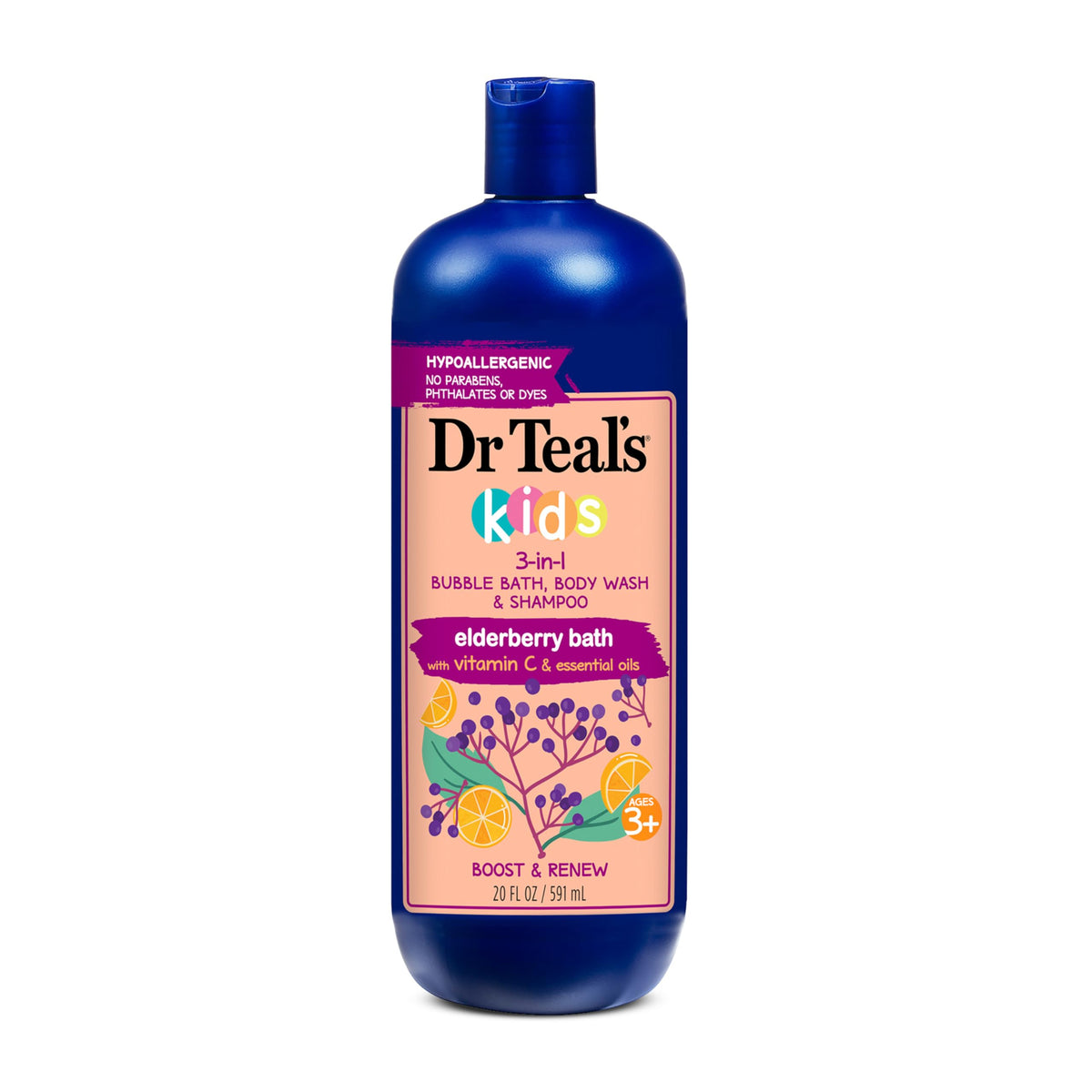 Dr Teal's Kids 3-in-1 Elderberry Bath bubbles for a gentle bath time
