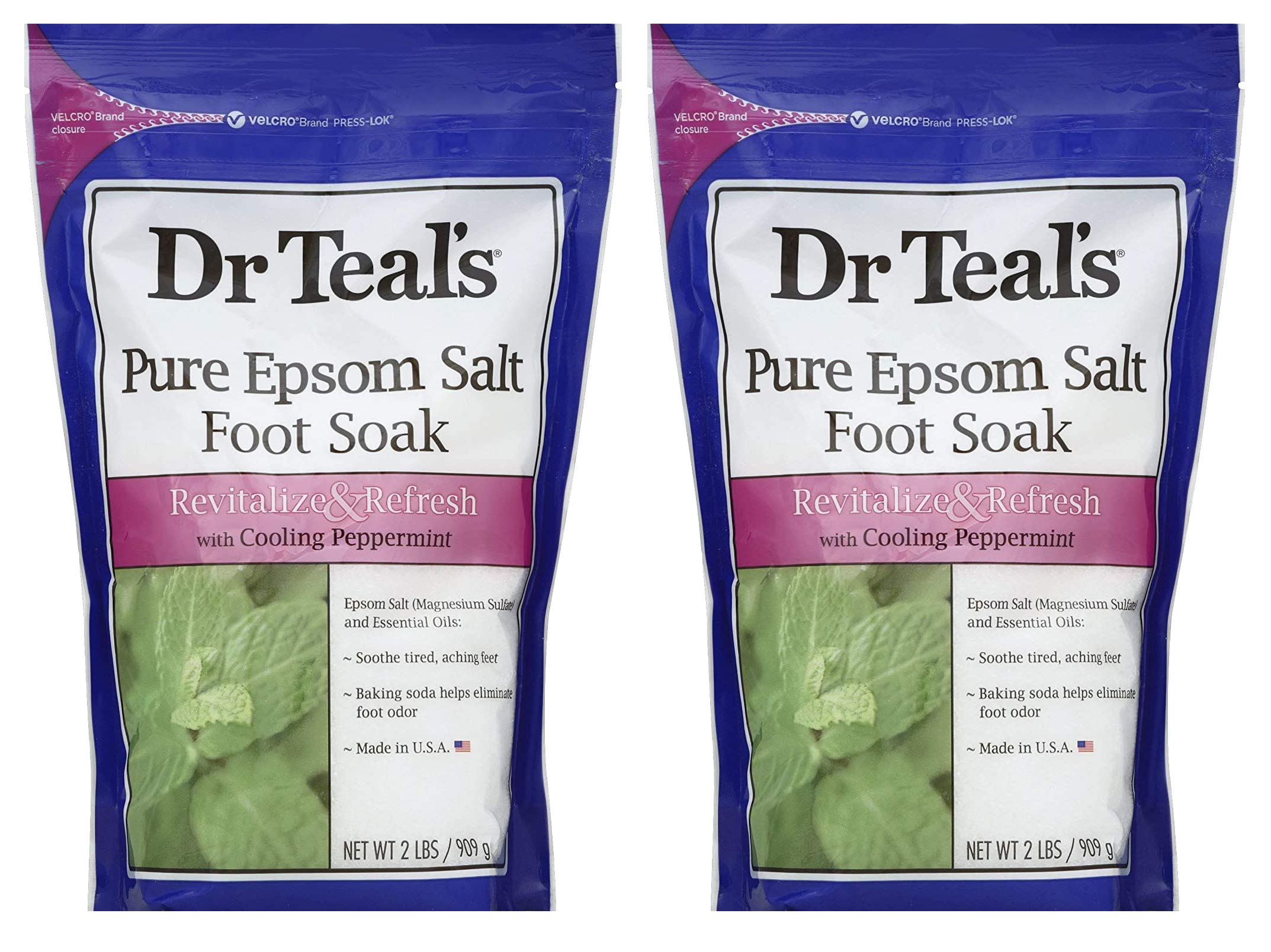 Dr Teal's sal de Epsom para pies con menta, baño refrescante para pies cansados.