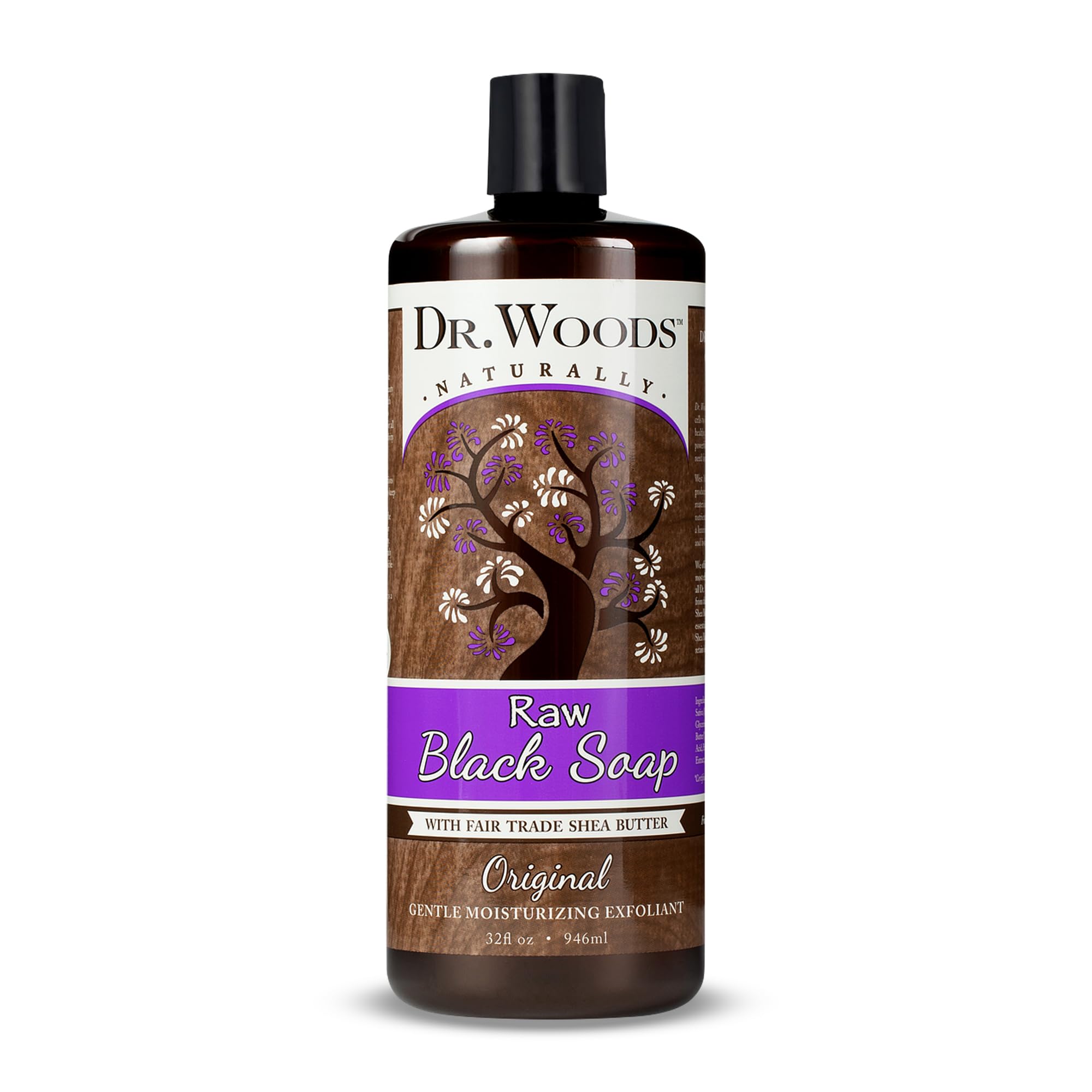 Dr. Woods Jabón Negro líquido frasco; limpieza suave para cara y cuerpo