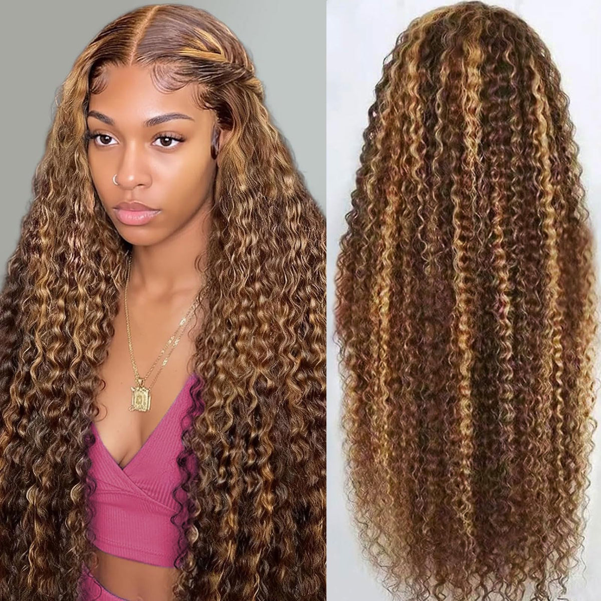 Peluca Draixil Honey Blonde 13x6 con encaje visible para look natural.