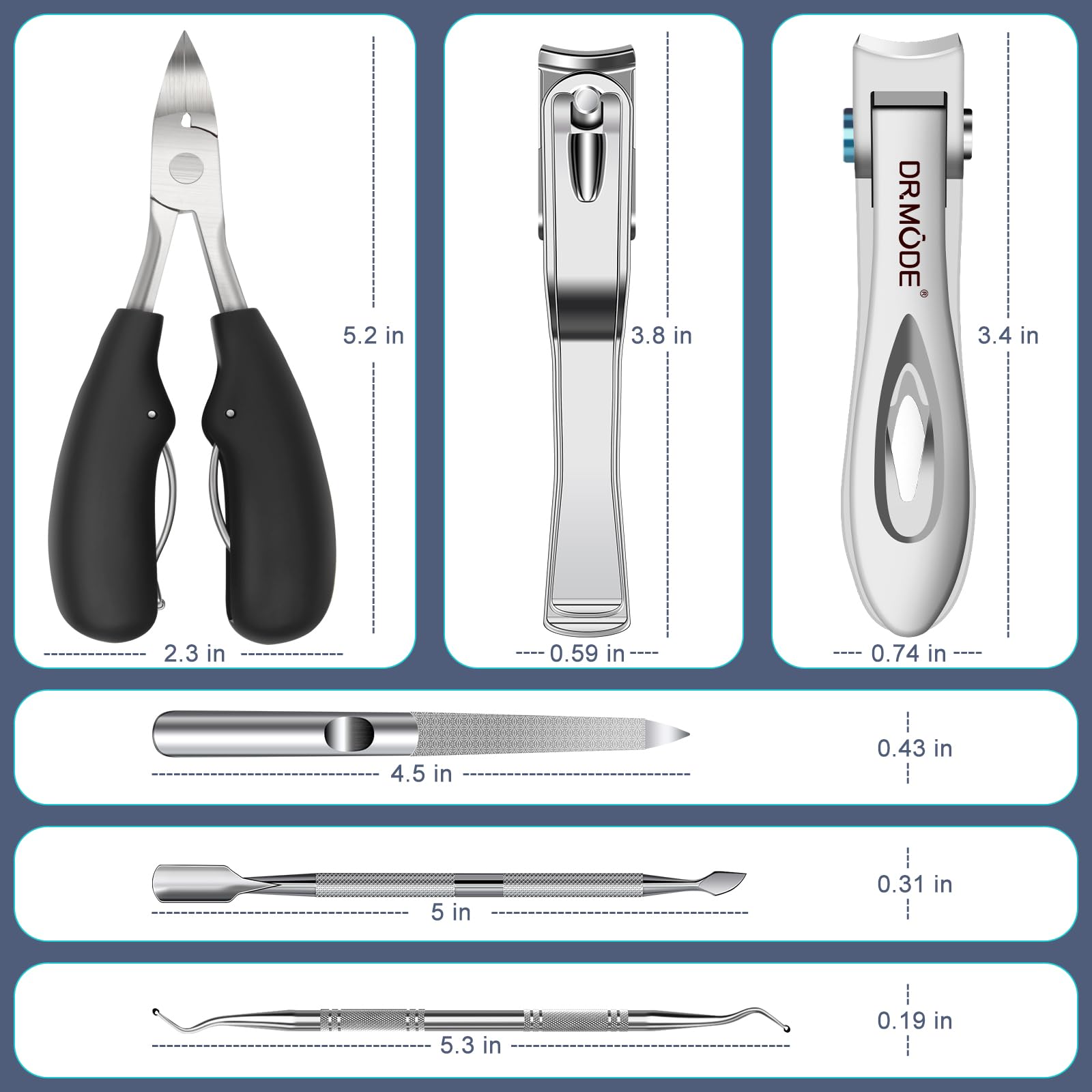 DRMODE set 6 en 1 para cuidado completo de uñas gruesas y encarnadas.