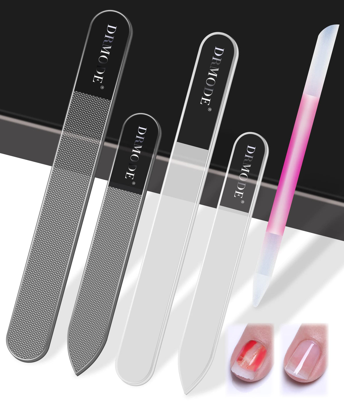 DRMODE kit de lima de vidrio con estuche para uñas brillantes y suaves