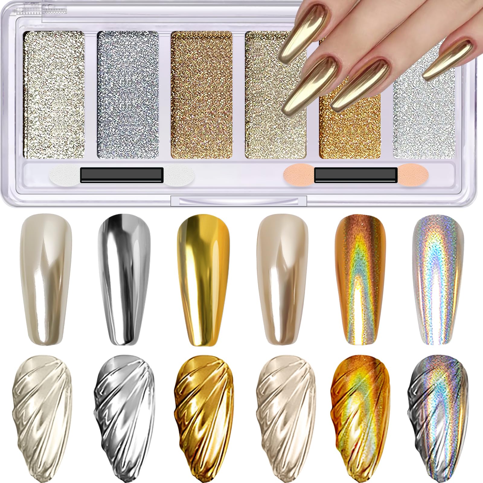 DRMODE polvo cromado oro efecto espejo para uñas, acabado brillante y duradero