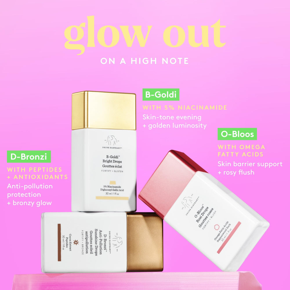 Efecto bronceado sutil de Drunk Elephant D-Bronzi Drops sin sol directo.