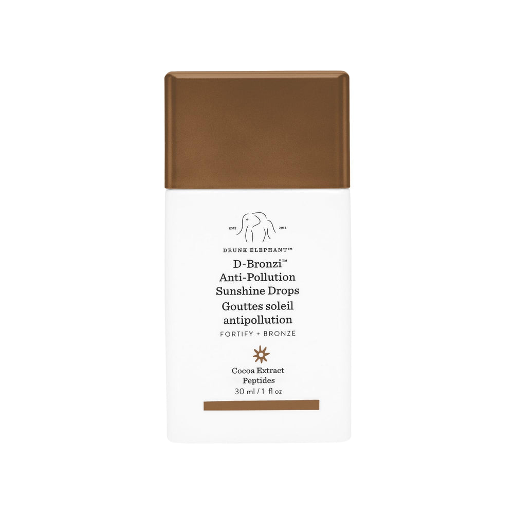 Drunk Elephant D-Bronzi Drops en envase, brillo natural para piel radiante.